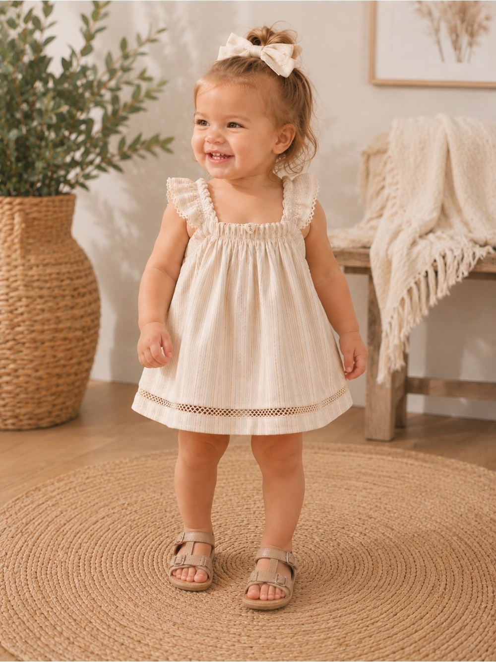 Quincy Mae Ruffle Tank Dress & Bloomers Set in Rust and Sage